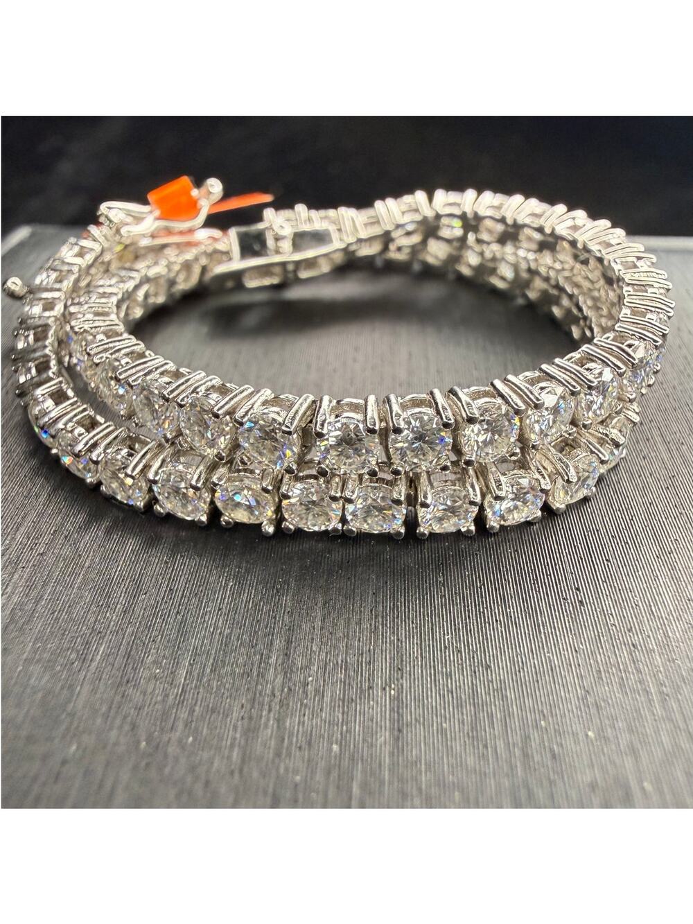 Solid 925 Sterling Silver Moissanite Stone Tennis Bracelet 8" Long 3mm Wide